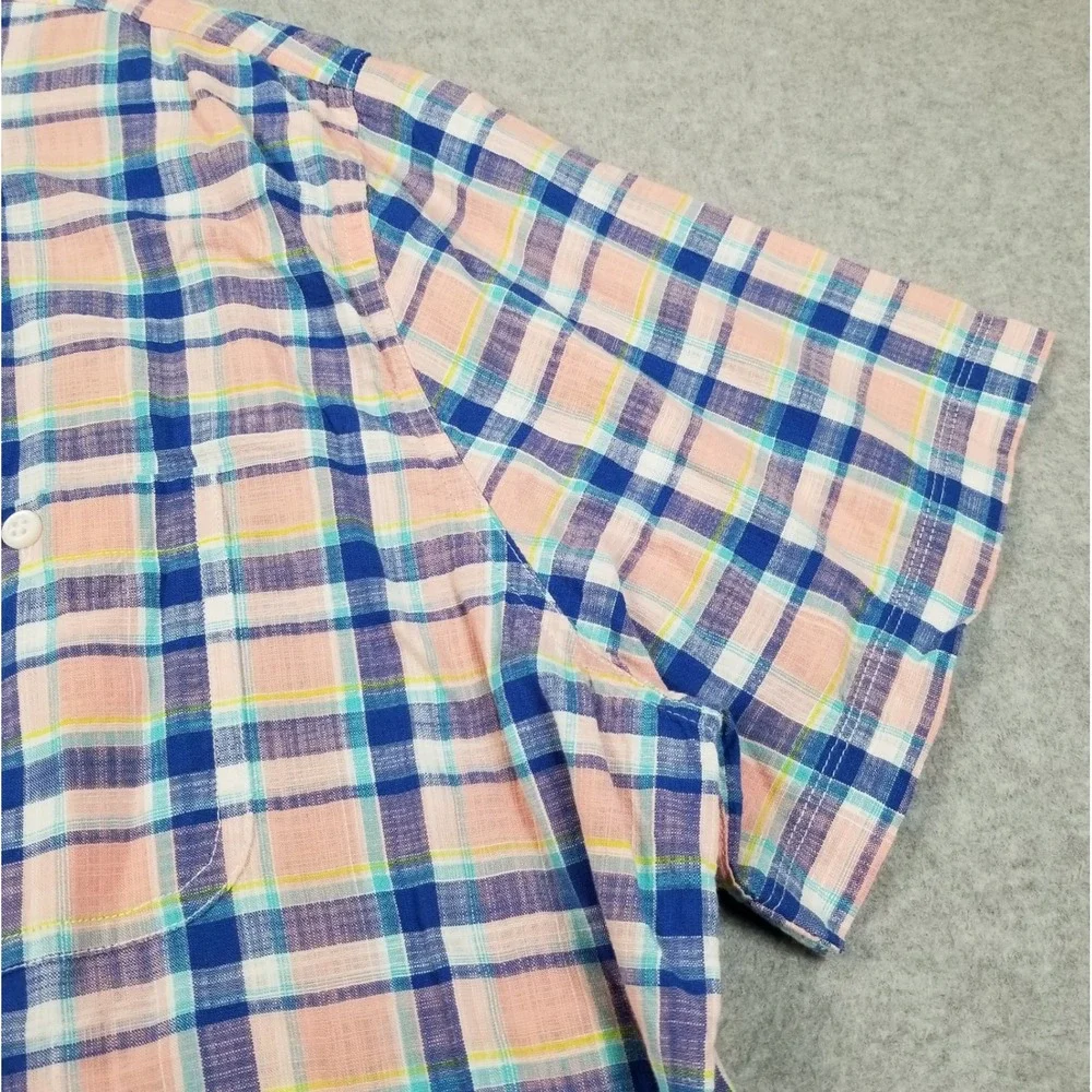 Even Tide Button Up Shirt Mens 2XL XXL Pink Blue Plaid Short Sleeve Work Casual